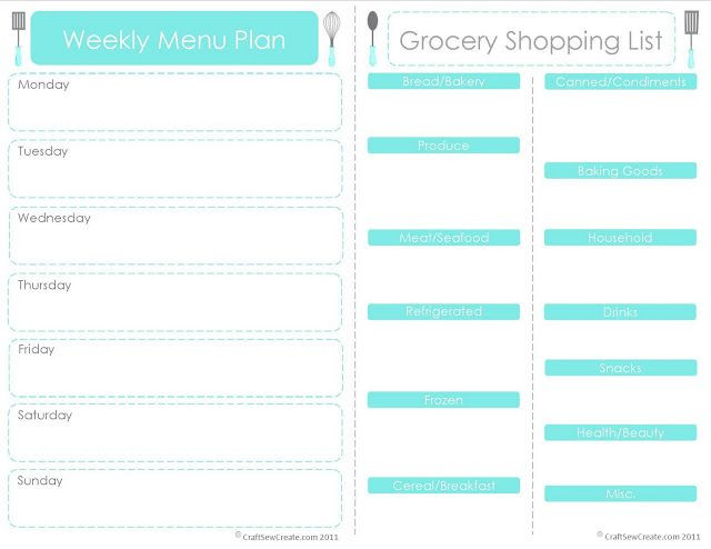 Boy Scout Meal Planning Template Craft Sew Create Printable Menu Plan Shopping List