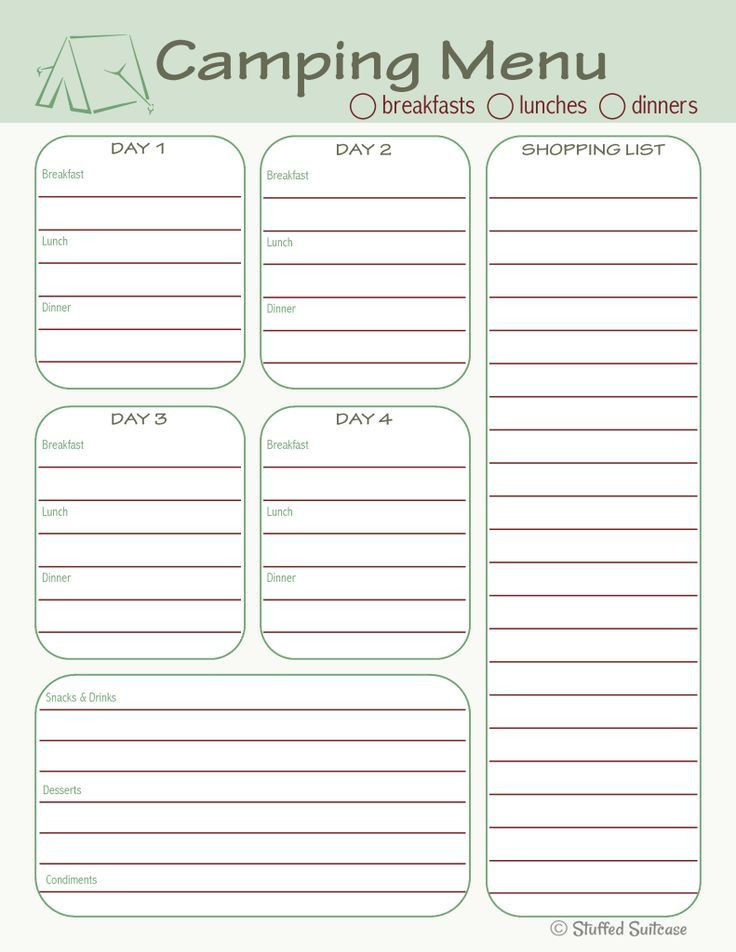 Boy Scout Meal Planning Template Printable Camping Meal Planner Template