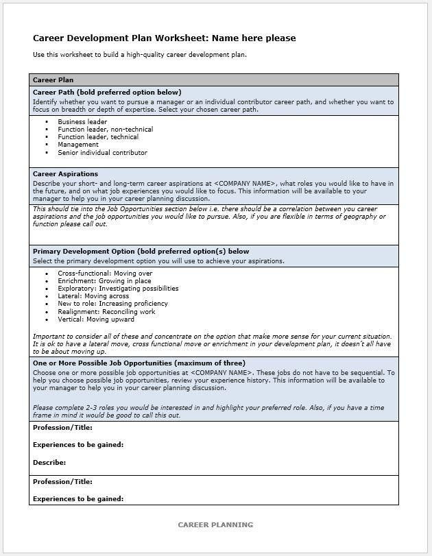 Sample Career Plan Template