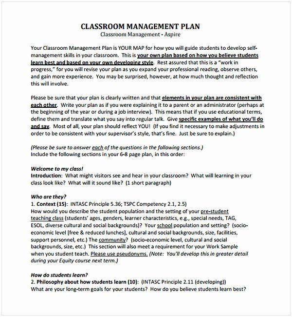 Champs Classroom Management Plan Template Champs Classroom Management Plan Template Best Sample