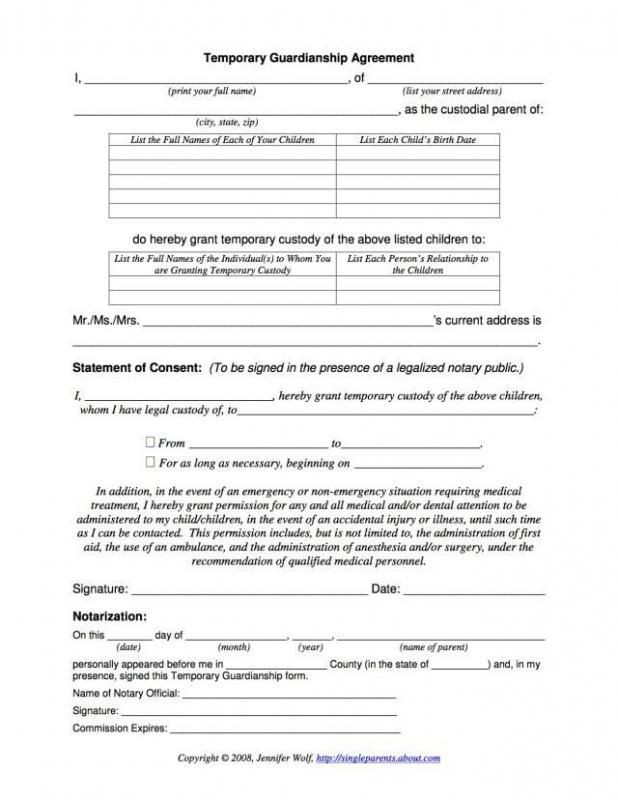 Co Parenting Plan Template Temporary Guardianship Agreement form