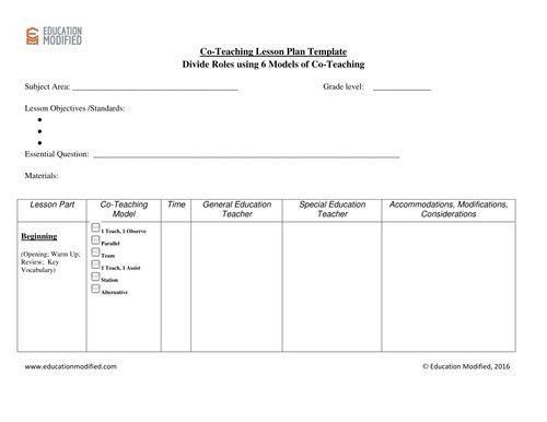Co Teaching Planning Template Lesson Plan Template for Teachers Awesome Co Teaching Lesson