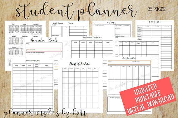 College Student Planner Template Ultimate College Student Academic Daily Planner and