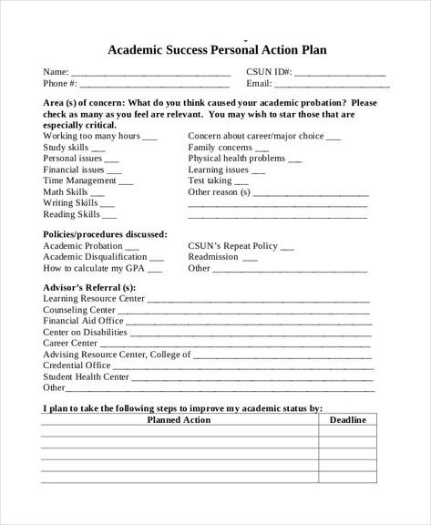 College Student Success Plan Template 100 Aaction Plan Template Printable Design Ideas In 2020