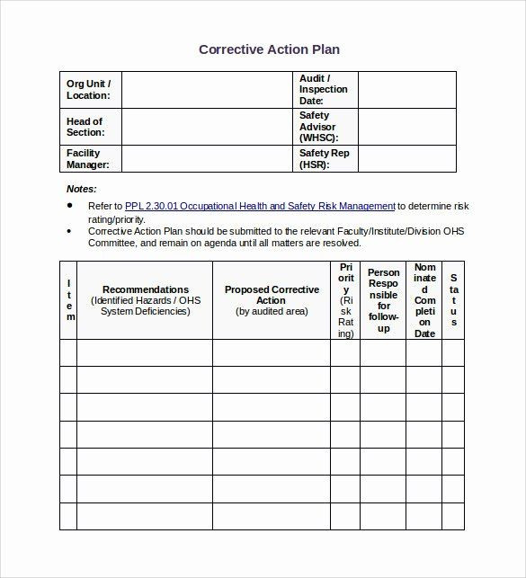 Corrective Action Plan Template Excel Free Corrective Action Plan Template Inspirational Sample