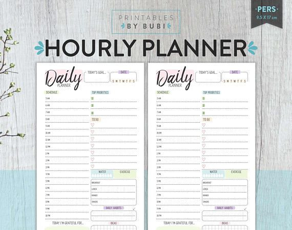 Cute Daily Planner Template Hourly Planner Daily Planner Hourly Personal Planner Insert