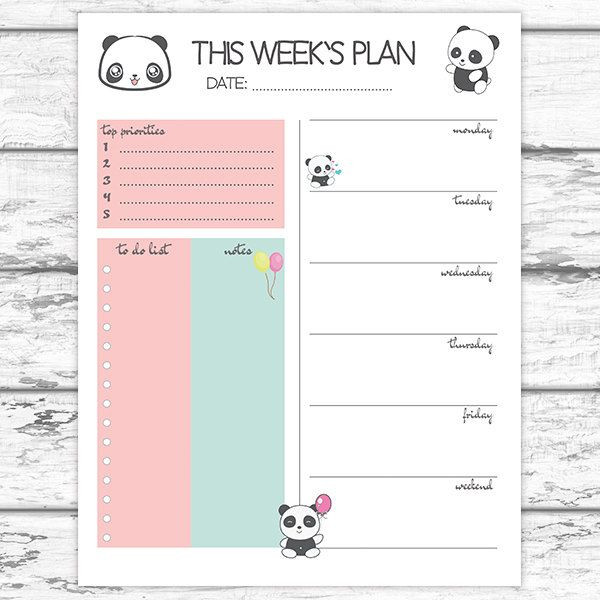 Cute Daily Planner Template Panda Weekly Planner Printable Weekly Planner Cute Weekly