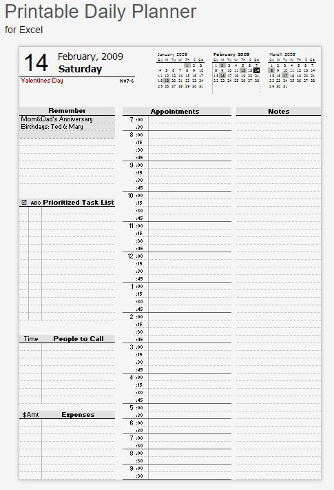 Daily Planner Excel Template 2015 Customize Your Planner with This Free Printable for Excel