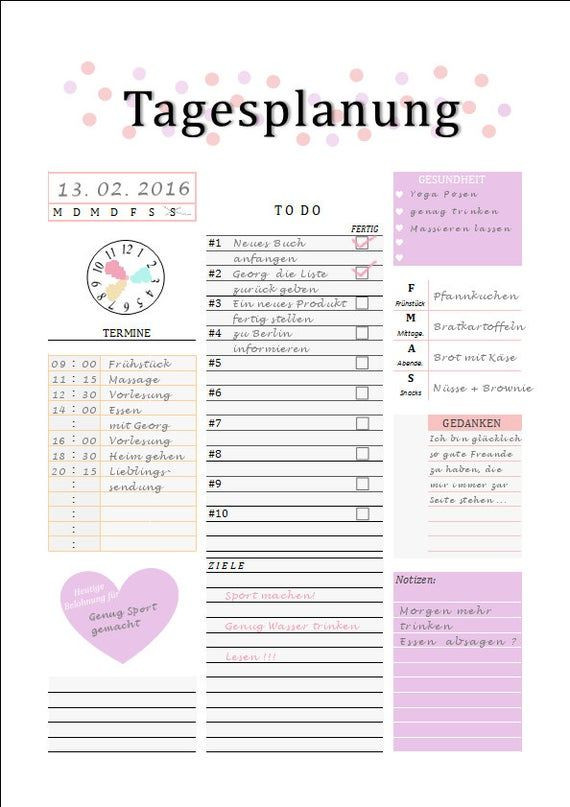 Daily Planner Template 2016 Daily Planner Printable Day organizer A4 Daily Planner