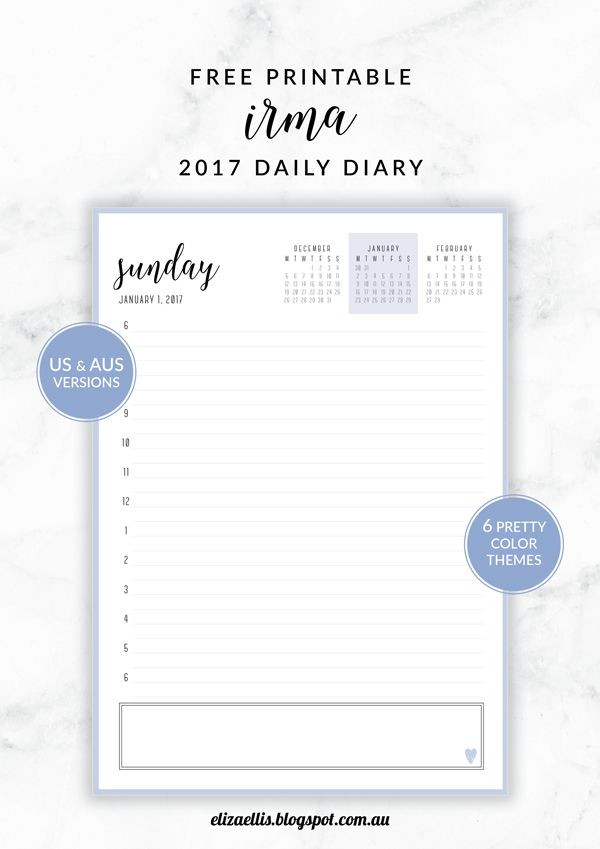 Daily Planner Template 2017 Free Printable Irma 2017 Daily Diary Eliza Ellis