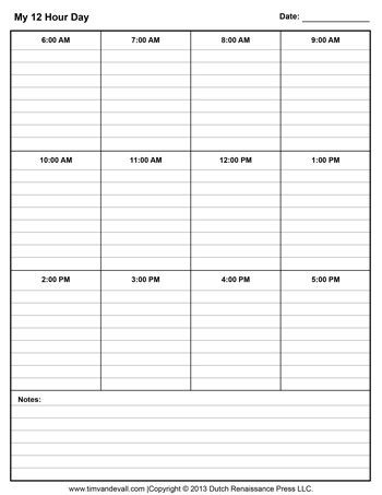 Daily Schedule Planner Template A Printable 12 Hour Daily Schedule Template From 6 Am