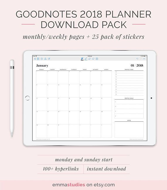 Daily Weekly Monthly Planner Template Goodnotes 2018 Digital Planner Monthly and Weekly Minimalist