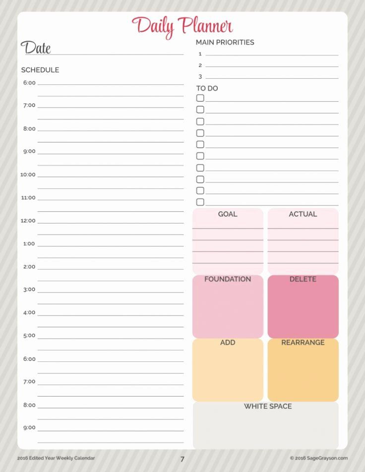 Day Planner Template Daily Planner Template Printable Awesome Free Printable