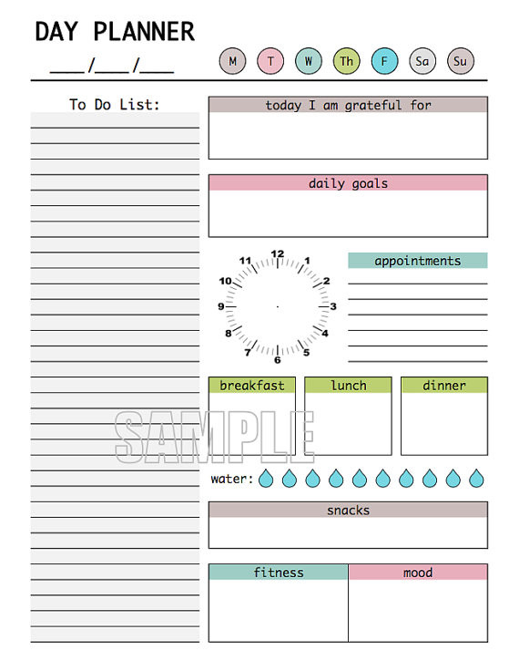 Day Planner Template Day Planner Printable Fillable Pdf Daily Planner Weekly