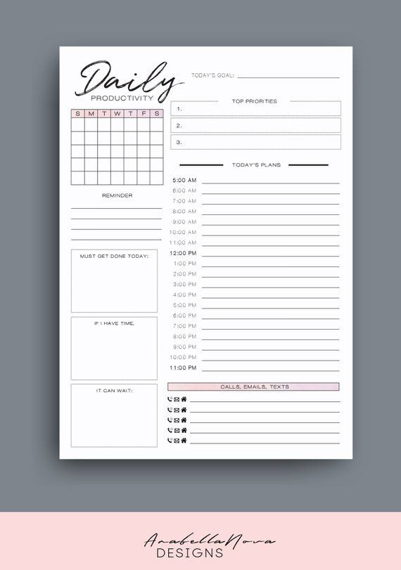 Day Planner Template Productivity Planner Schedule Planner to Do List
