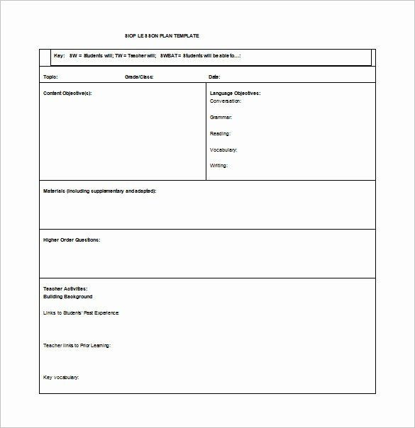 Editable Lesson Plan Template Free Excel Lesson Plan Template Elegant Editable Siop Lesson Plan