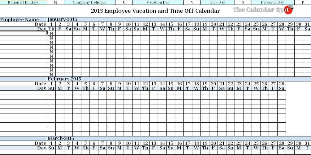 Employee Vacation Planner Template Excel Employee Vacation Planner Template Excel 2015 Employee