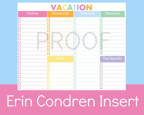 Erin Condren Life Planner Template Erin Condren Printable Insert Erin Condren Packing List
