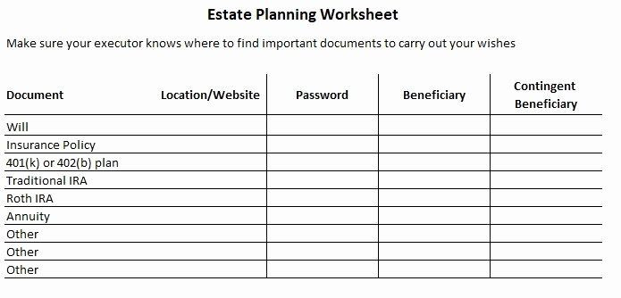 Estate Planning Worksheet Template Estate Planning Worksheet Template Lovely 53 Estate Planning