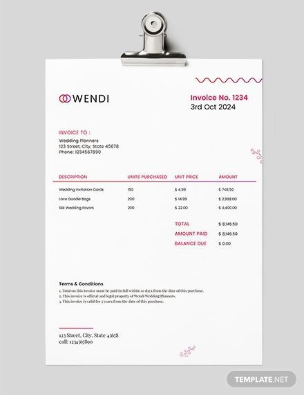 Event Planner Invoice Template Wedding Planners Invoice