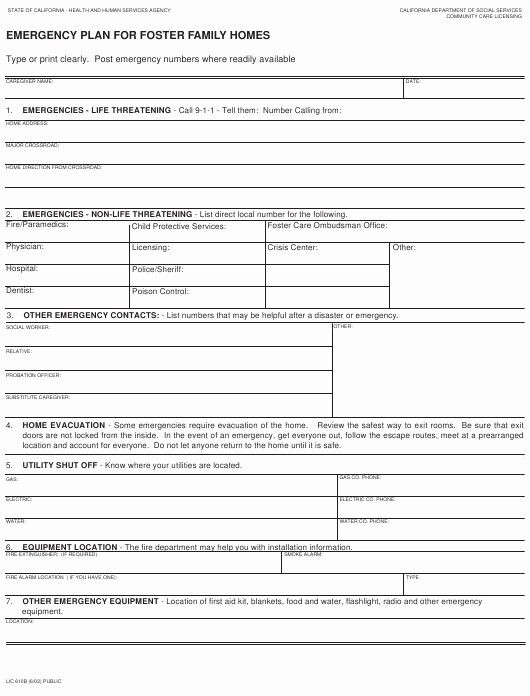 Family Disaster Plan Template Family Disaster Plan Template Fresh form Lic 610b Download