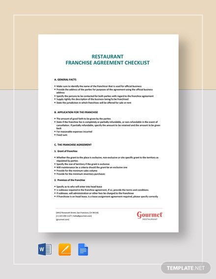 Franchise Business Plan Template Restaurant Franchise Agreement Checklist Template Word