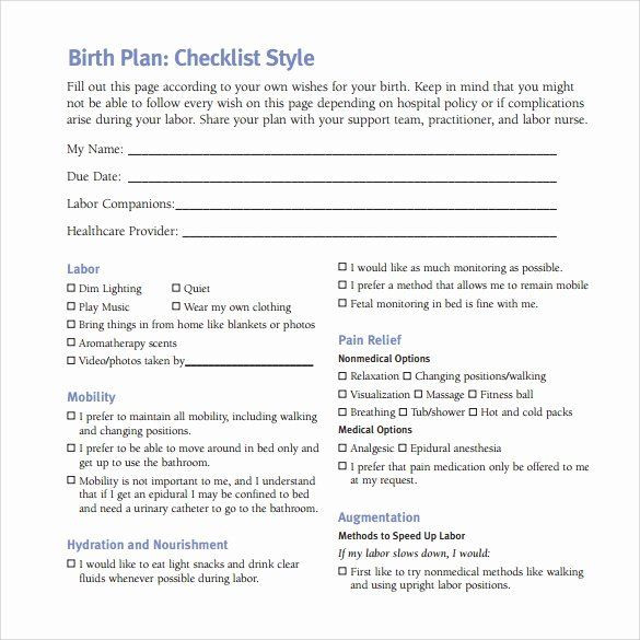Free Birth Plan Template Sample Birthing Plan Template Awesome Birth Plan Template 20