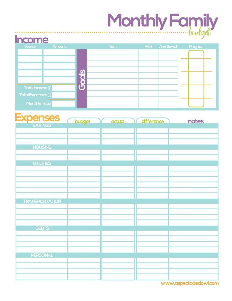 Free Printable Budget Planner Template Free Family Bud Printable A Spectacled Owl