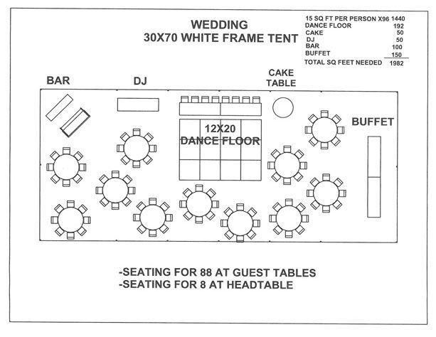 Free Wedding Floor Plan Template 30 X 70 Tent Layout for 90 with Round Tables and Dance Floor