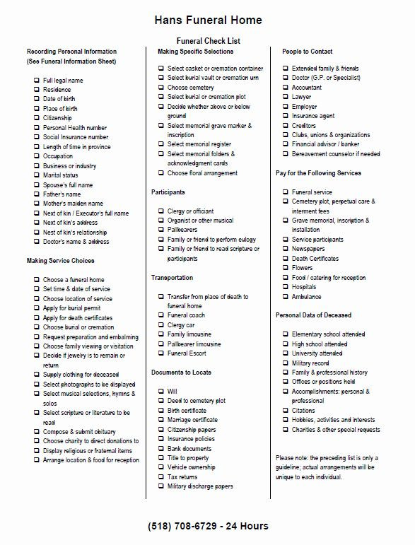 Funeral Planning Checklist Template Funeral Planning Checklist Template Best 9 Funeral