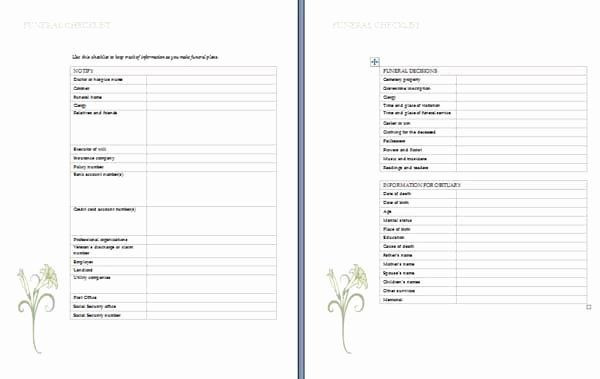 Funeral Planning Checklist Template Funeral Planning Checklist Template Unique Funeral Planning