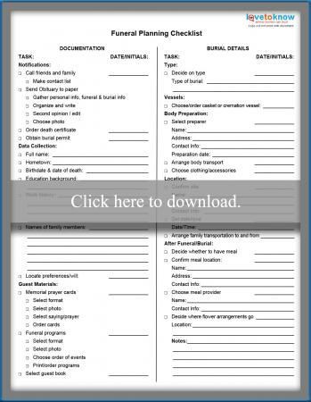 Funeral Planning Checklist Template Printable Funeral Planning Checklist