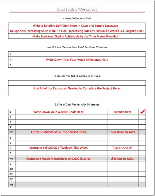 Goal Planning Template Goal Setting Worksheet Personal Success today