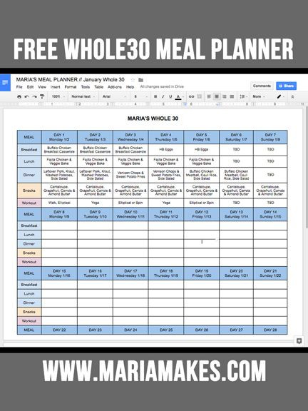 Google Sheets Meal Planner Template Free Line whole30 Meal Planner — Maria Makes