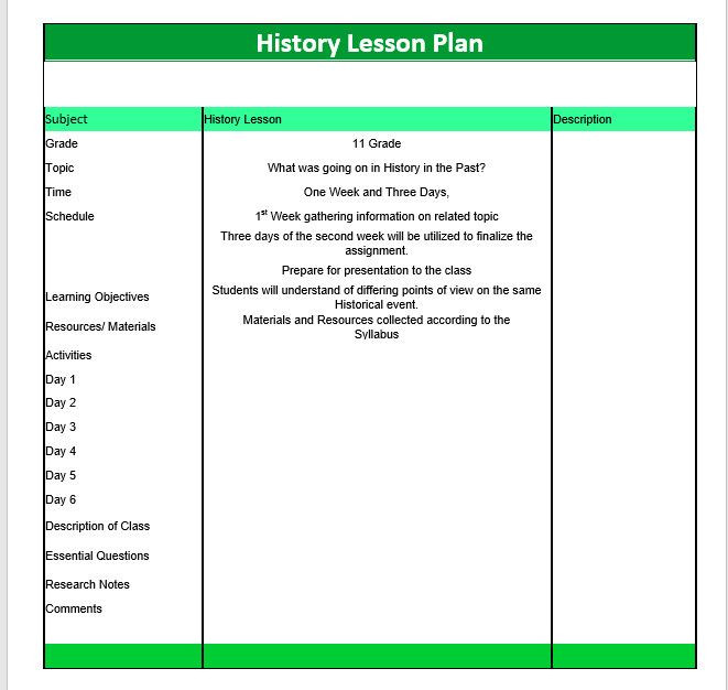 History Lesson Plan Template History Lesson Plan Template Elegant History Lesson Plan
