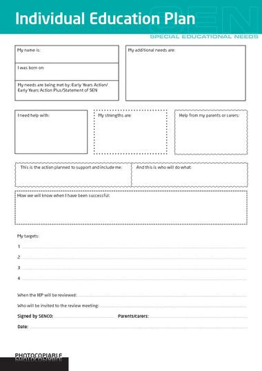 Individual Education Plan Template Sen Templates – Early Years Teaching Resource Scholastic