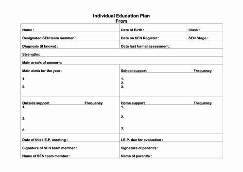 Individual Learning Plan Template Individual Education Plan Template Luxury Iep Blank to Use