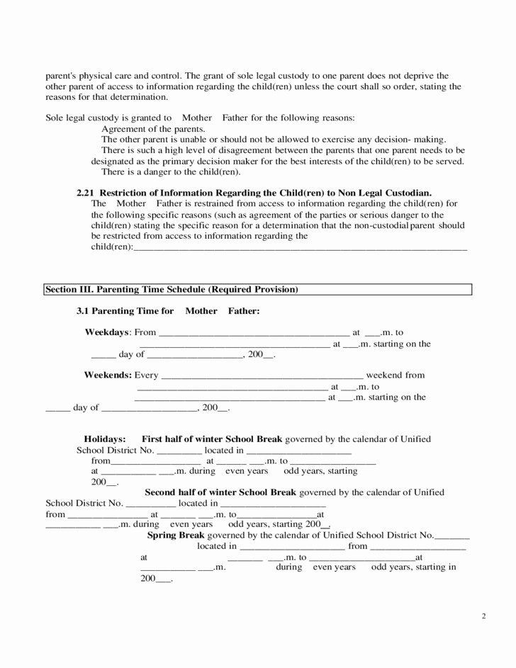 Joint Custody Parenting Plan Template Pin On Simple Agreement Templates