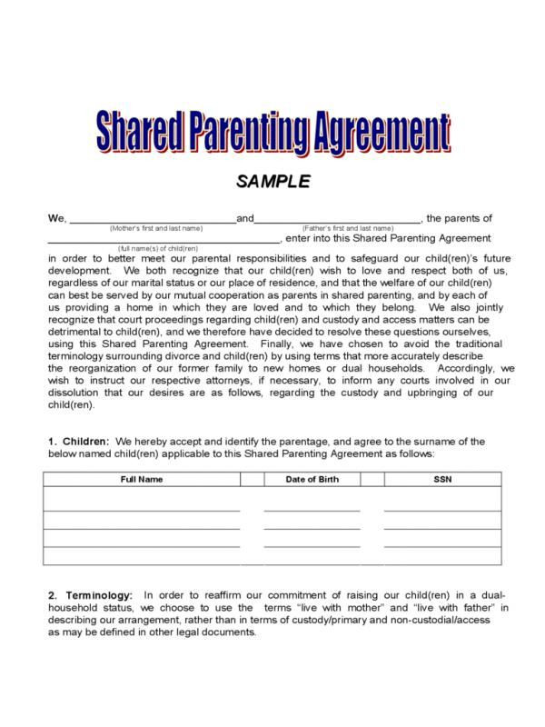 20 Joint Custody Parenting Plan Template