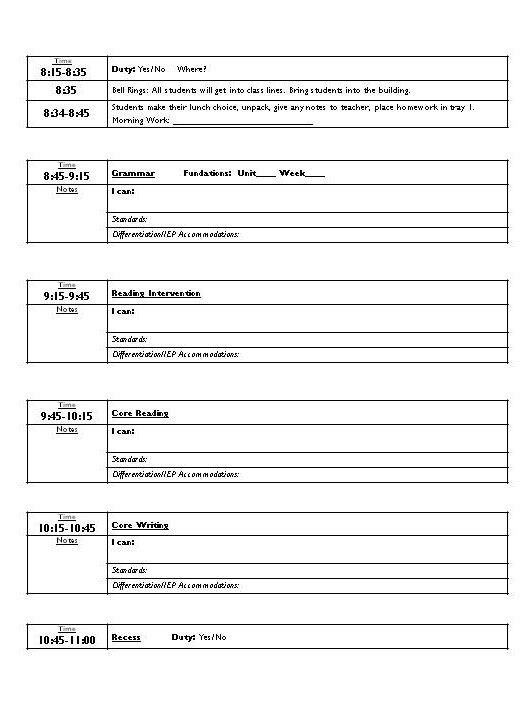 Lesson Plan Template with Standards Editable Daily Lesson Plan Template with 1st Grade Standards