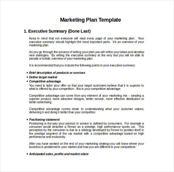 Marketing Plan Executive Summary Template Marketing Plan Templates Marketing Plan Examples