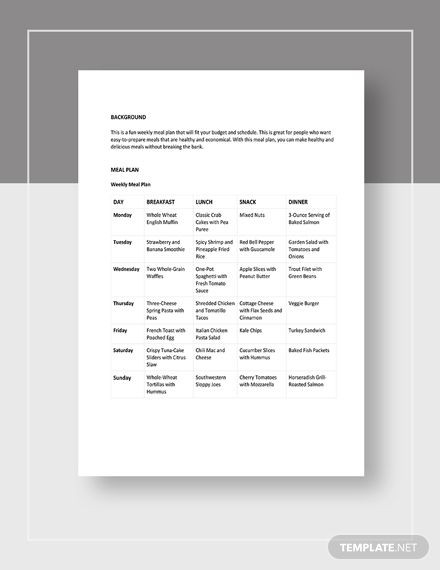 20 Meal Plan Template Google Docs