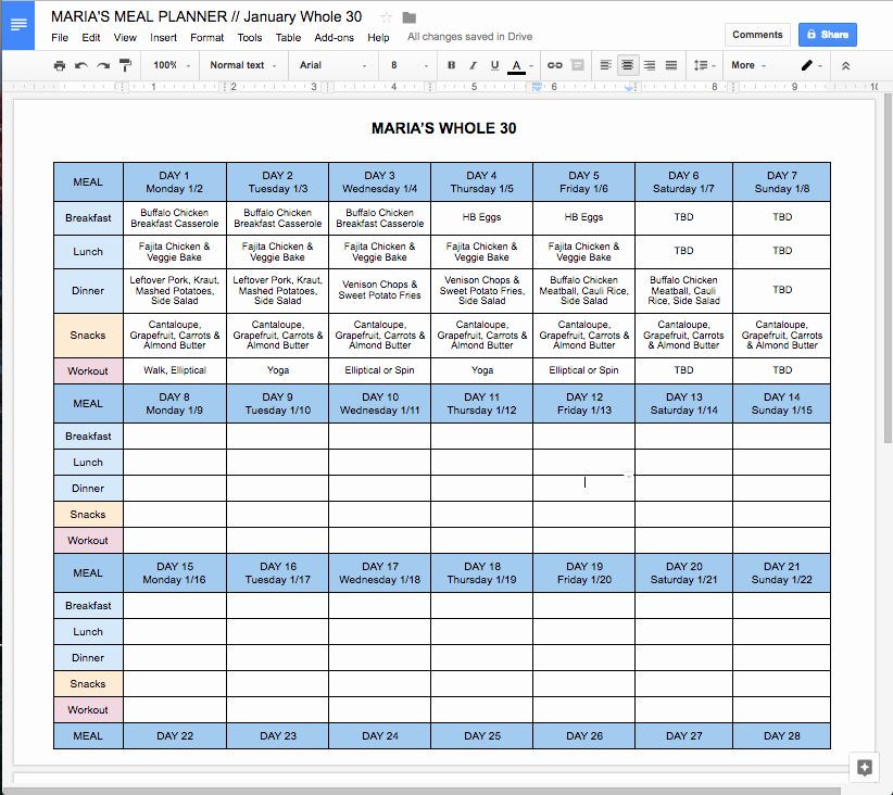 Meal Planner Template Google Docs Meal Plan Template Google Docs New Free Line whole30 Meal