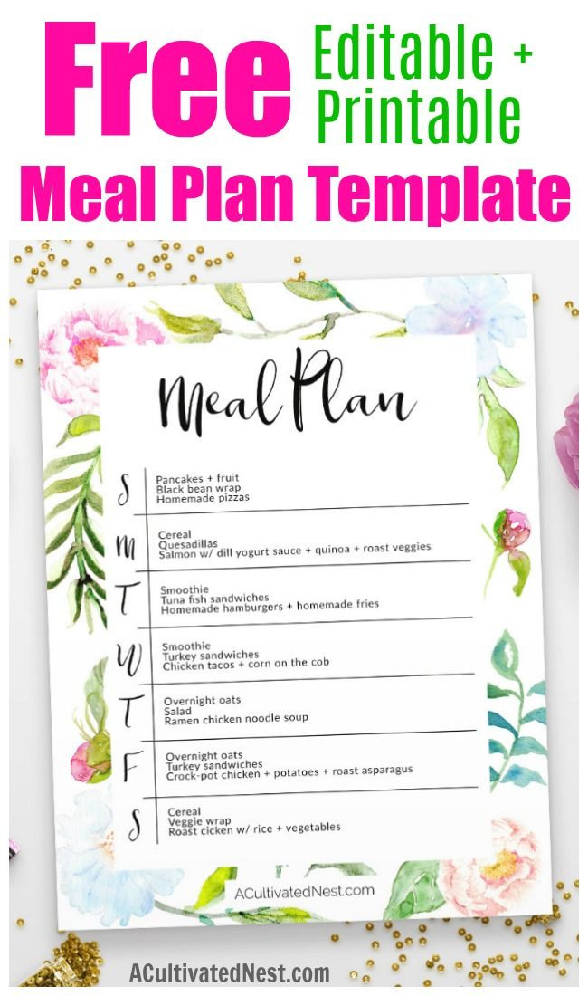 Meal Planner Template Newsletter Subscriber Free Resource Library A Cultivated