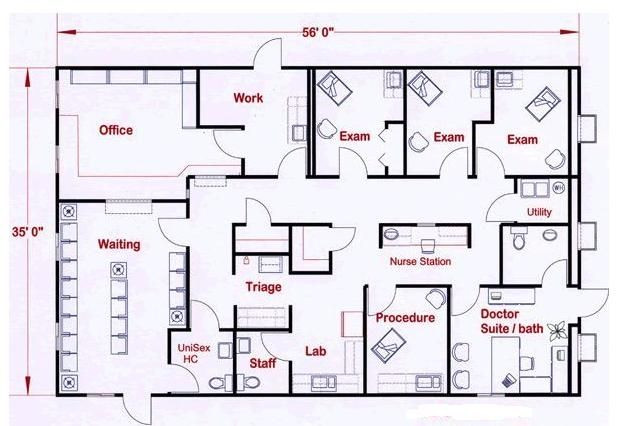 Medical Office Floor Plan Template Floor Plan for 35x56 Modular Medical Facility