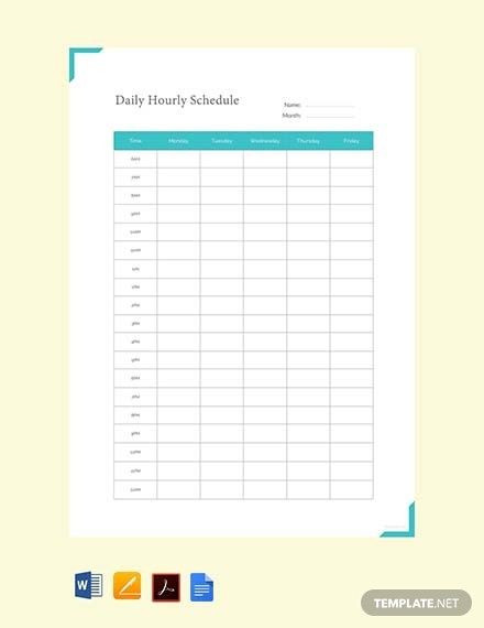 Microsoft Word Daily Planner Template Free Daily Hourly Schedule Example Template Pdf