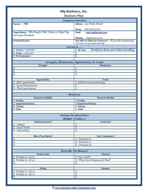Mini Business Plan Template Sample E Page Business Plan Template Self Employment