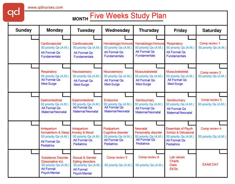 Nclex Study Plan Template Five Weeks Plan