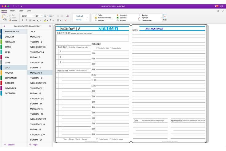 Onenote Daily Planner Template Key2success Planner Digital Planner Ipad