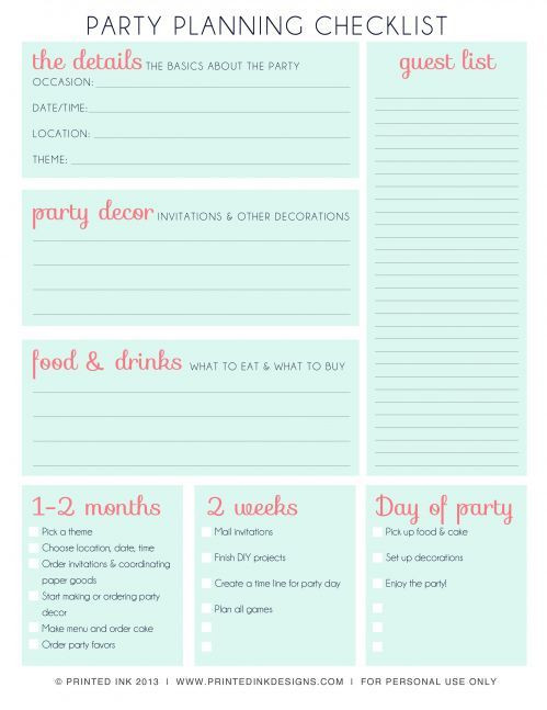 Party Planner Checklist Template Free Party Planning Tips &amp; Free Printable Party Planning